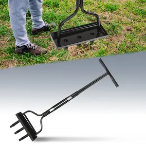 CROSSDESIGN 42" Manual Lawn Aerator Coring Garden Tool W/ Soil Core Storage Tray Lawn Aerator tool,Grass Dethatching Turf Plug Core Aeration Tool