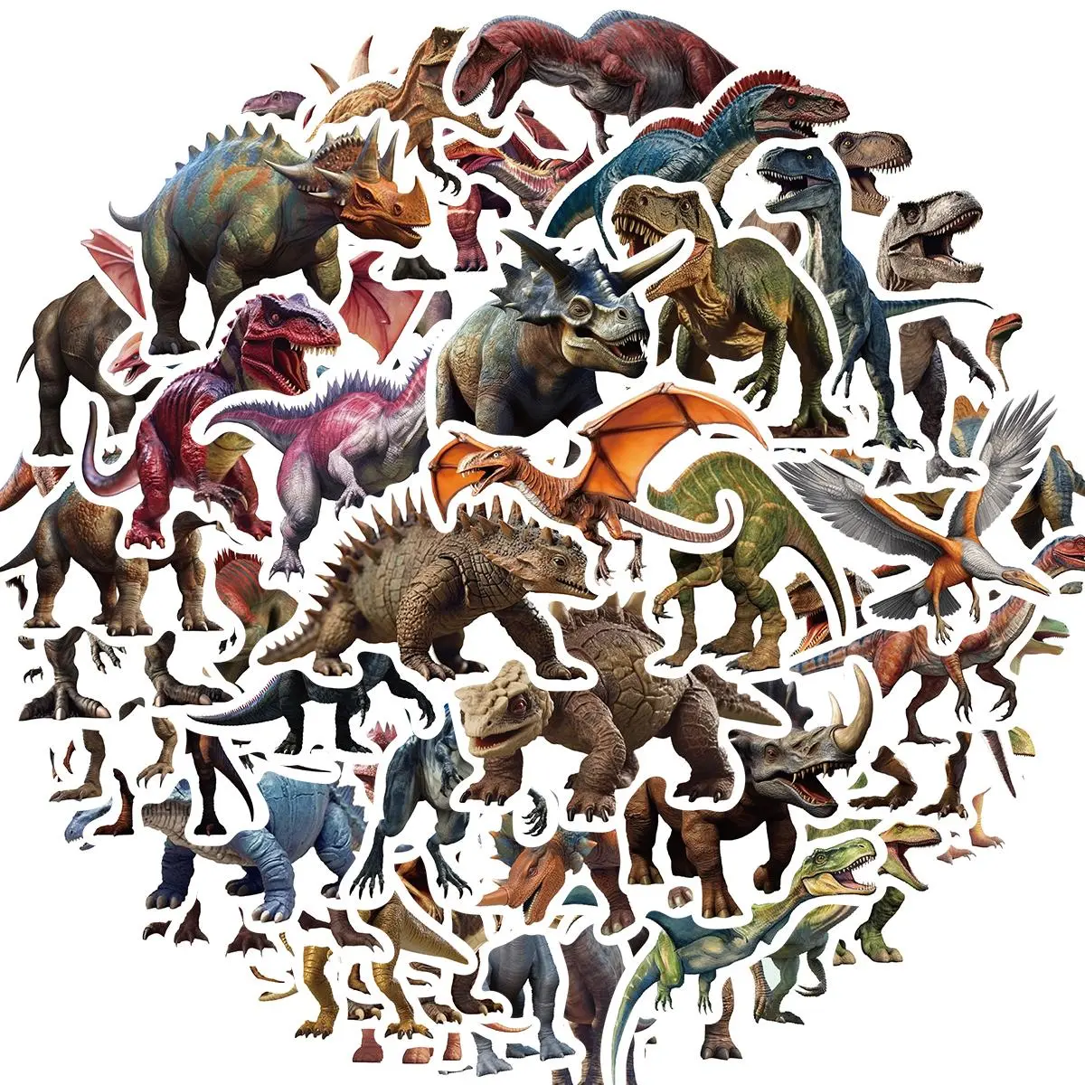 Jurassic Dinosaur Pattern Sticker, 50pcs/set Waterproof Self Adhesive Decor Paper, Decor Sticker for Gift Greeting Card Water Bottle Laptop Phone, Ornaments