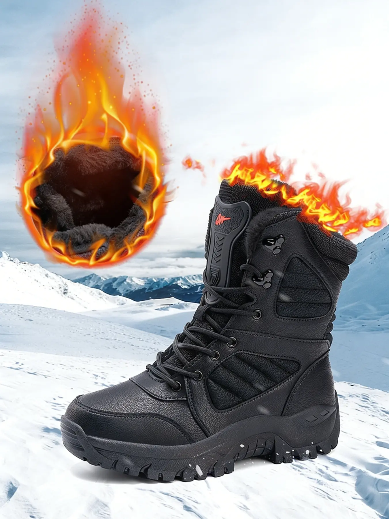 Thick Sole Height Increasing Fleece High Top Snow Boots, Chunky Boots, Unisex Closed Wear-Resistant Anti-Slip Casual Shoes for Autumn Winter Outdoor Hiking Travel