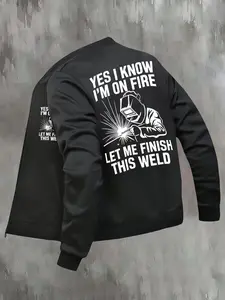 Men's Baseball Jacket Welder Pattern Print Workwear Outdoor Casual Coat, Comfortable & Durable Design, Perfect for Everyday Wear