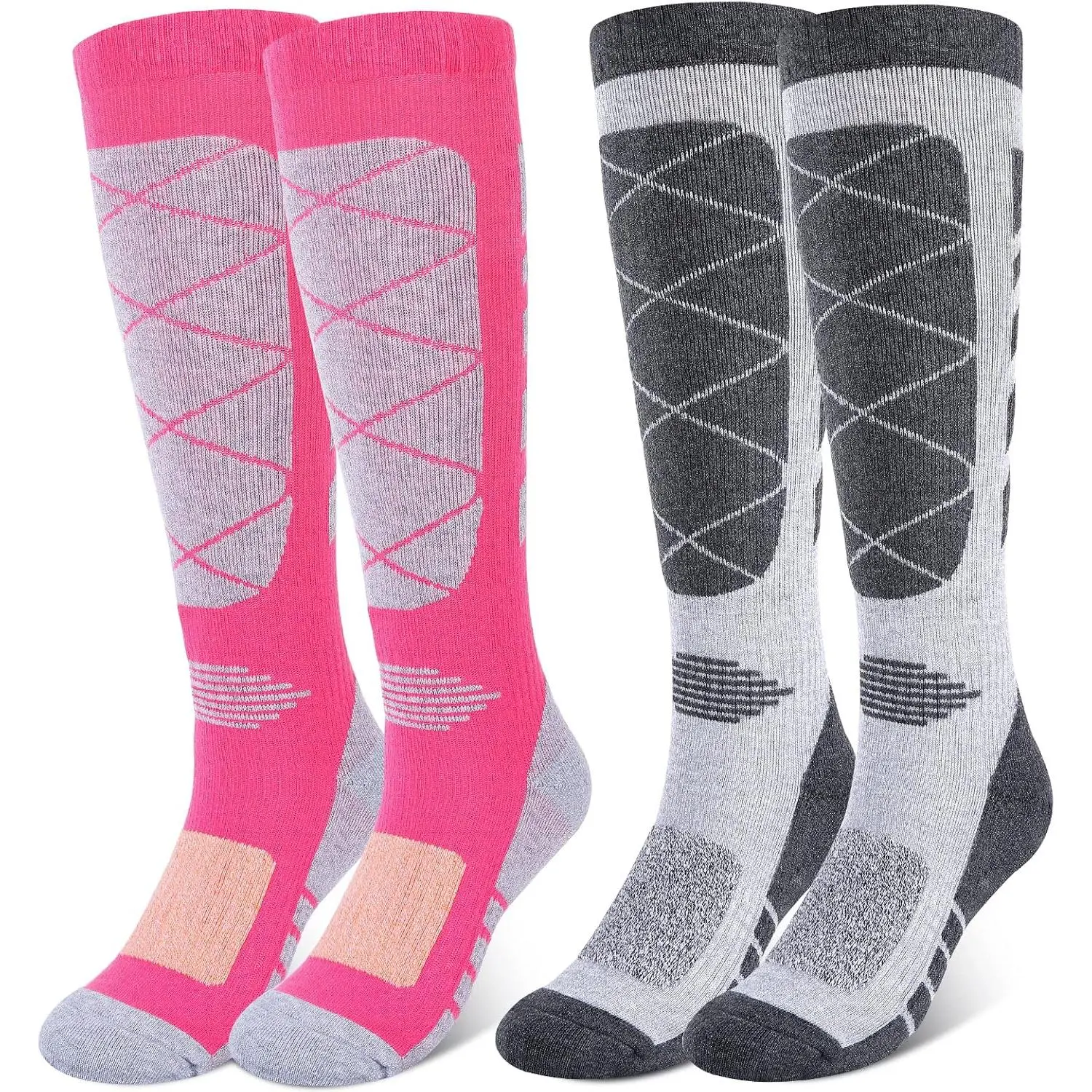 Ski Socks 2 Pair Skiing Socks OTC Women Men Thermal  High Warm Winter Snow Skating Snowboarding Socks Merino