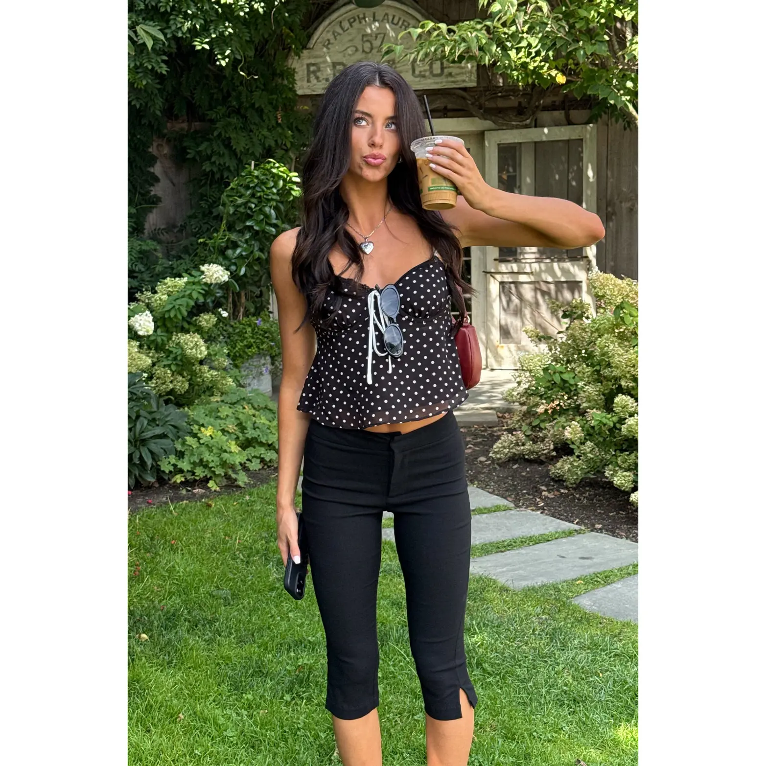 Contrast Polka Dot Cupped Chiffon Top