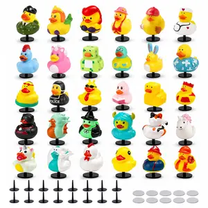 30 Pack Rubber Ducks with Duck Holders for Jeeps Ducking, 2.3" Assorted Mini Ducks with 30 Mounts & Adhesive Stickers, Bath Toys for Kids, Bathtub & Dashboard Decor, Random Gift Set for Duck Lovers