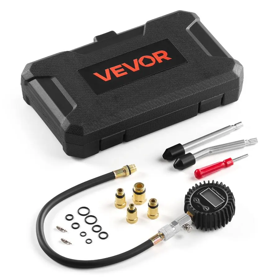 【DealsForYouDays】 VEVOR Engine Cylinder Compression Tester Kit, Pressure Gauge Range of 10-200 PSI, Compression Tester Kit with 4 Adapters, Straight Angled Extended Metal Tubes for Automotive Cars and Motorcyclesdealsforyoudays