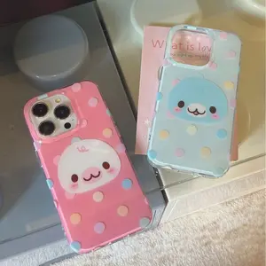 Cute Polka Dot Emoticon Phone Case for iPhone 17 16e 16 15 14 13 12 11 Pro Max X Xs XR XSMax 8 7 6 6s Air Plus Feather Texture