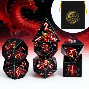 7-Piece Flame Dragon D&d Durable Dice Set, Polyhedral D4 D6 D8 D10 D12 D20 Dice with Velvet Bag, Ideal for Rpgs, Perfect Gift for Birthdays and Holidays