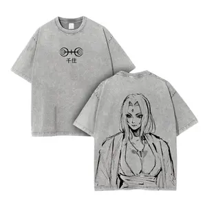 Tsunade Naruto Shirt – Oversized Washed Anime Tee | Double Printed Hokage Graphic for Manga Lovers & Otaku Girls