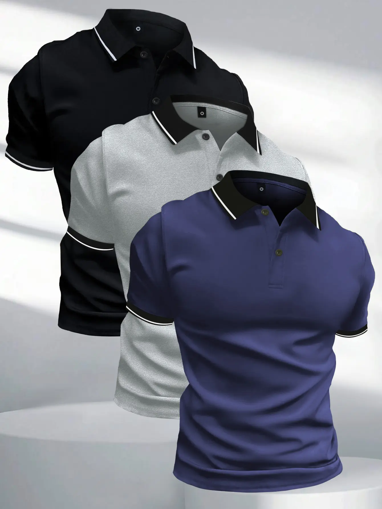 Men's 3-Piece Premium Knitted Polo Shirt Set - Button Collar, Stretched Fabric, Stylish Fashion Menswear for Summer Workwear - Short Sleeve Dalesan Earth Yellow Tropical Polyester Single-Layer Flat Formal Top