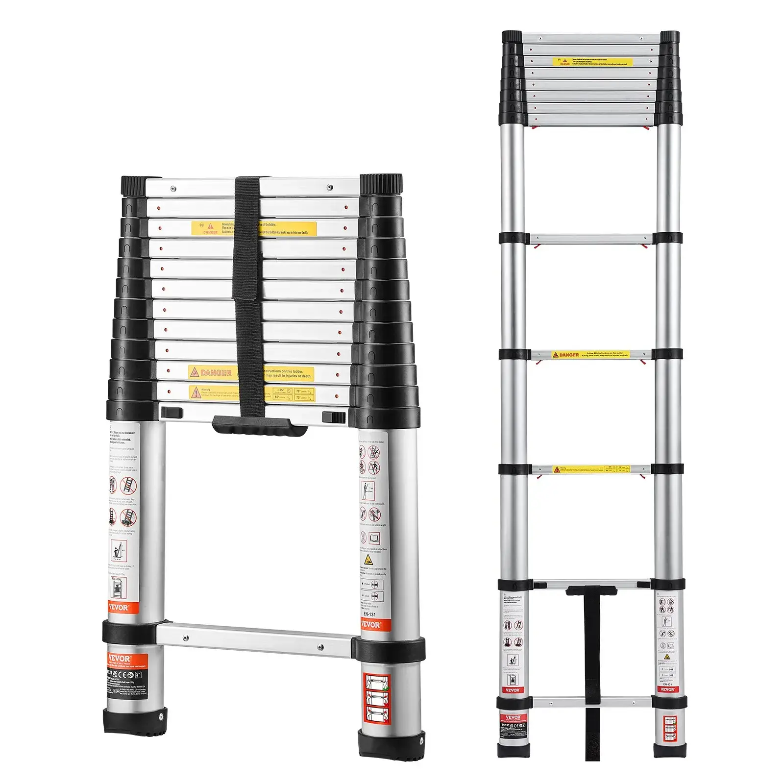 【Summerfinds】VEVOR 12.5ft Telescoping Ladder,Aluminum Lightweight Multi-Purpose Collapsible ExtensionOne-Touch Retraction LadderHeavy Duty 330LBS Max Capacity with Non-Slip Feetfor HomeOutdoor WorkLoft, Sturdy Portable Ladder, Telescopic Extension Ladd, T