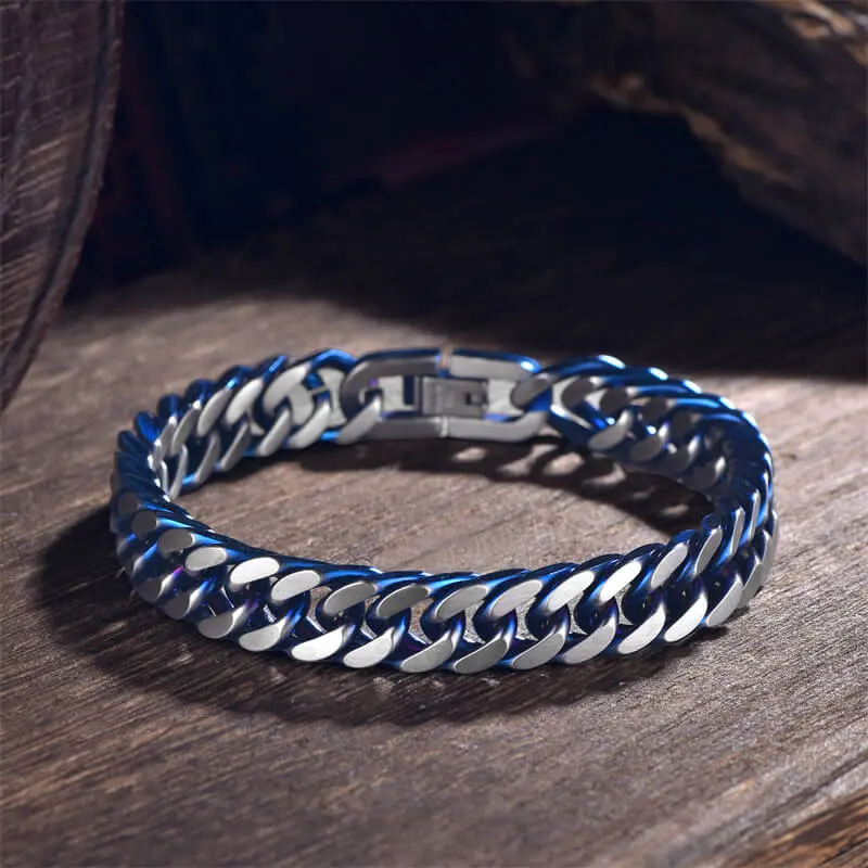 GTHIC Silver-Blue 316L Stainless Steel Cuban Bracelet - 48g, 22cm (8"-10" Adjustability) Unisex Artificial Gemstone Exquisite Trendy Bracelet for Adult Skaters, Funky Unique Urban Streetwear Accessory