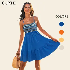 CUPSHE Women's Square Neck Sleeveless Spaghetti Strap Mini Summer Dress - Casual Bohemian Homecoming Beach Outfit, 2025 Womenswear