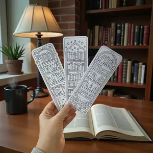Color-Me Cozy Bookshelf Bookmarks | Color-Your-Own Bookmark Set Pack of 3 Premium 120 lb Cover Cardstock Double-Sided Print for Reading Lovers Teachers Students and Book Clubs