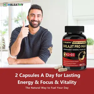 [K2 & D3] HIILEATHY Optimal Shilajit PRO MAX 60 Capsules Made in USA with Essential Minerals for Healthy Aging and Immune System Support - Edible