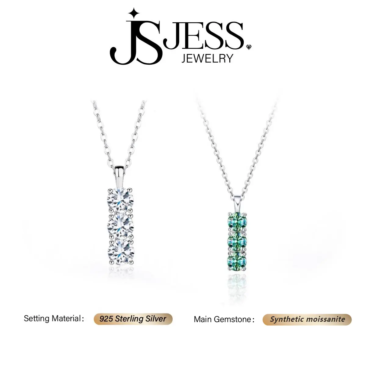 S925 Sterling Silver Triple Birthstone Necklace, 1.5ct Round Cut D Color VVS Real Synthetic Moissanite Jewelry for Female Daily Wear, Perfect Birthday & Girlfriend Birthday Gift (#512), Triple Stone