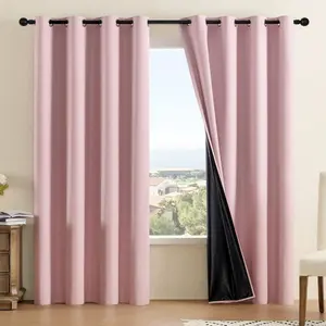 100% Blackout Drapes with Ring Top Design, UV Blocking Elegant Home Decor, Insulated Curtains for Living Room & Bedroom