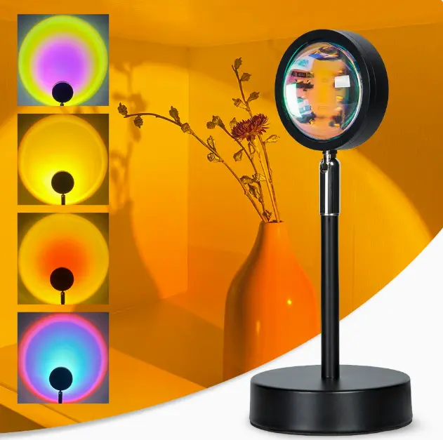 RGB LED Sunset & Sunrise Light - Color Changing Indoor Use 5W Power LED Chips Plastic Body, Remote Control, 16 Colors, 5V DC, Dimmable Smart Design, 5.9x3.9 In Freestanding (0.85 lbs)