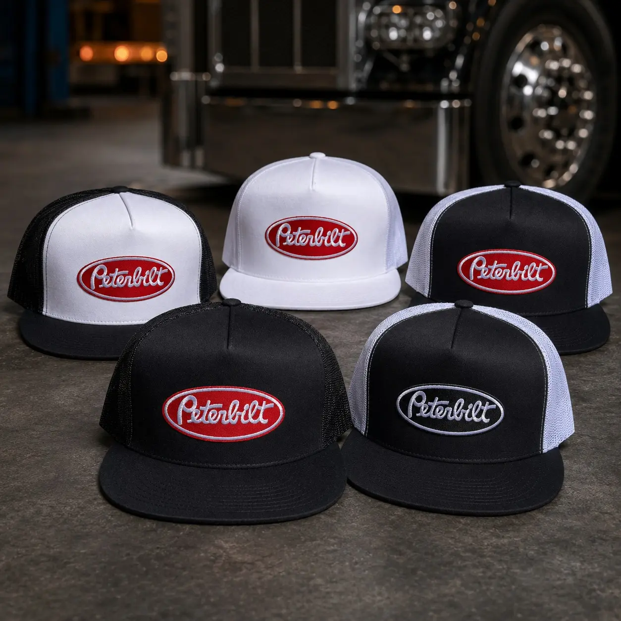 Peterbilt Embroidered Trucker Hat, Semi Truck Logo Mesh Back Snapback Cap, Adjustable Flat Bill Hat, Truck Driver Gift for Men