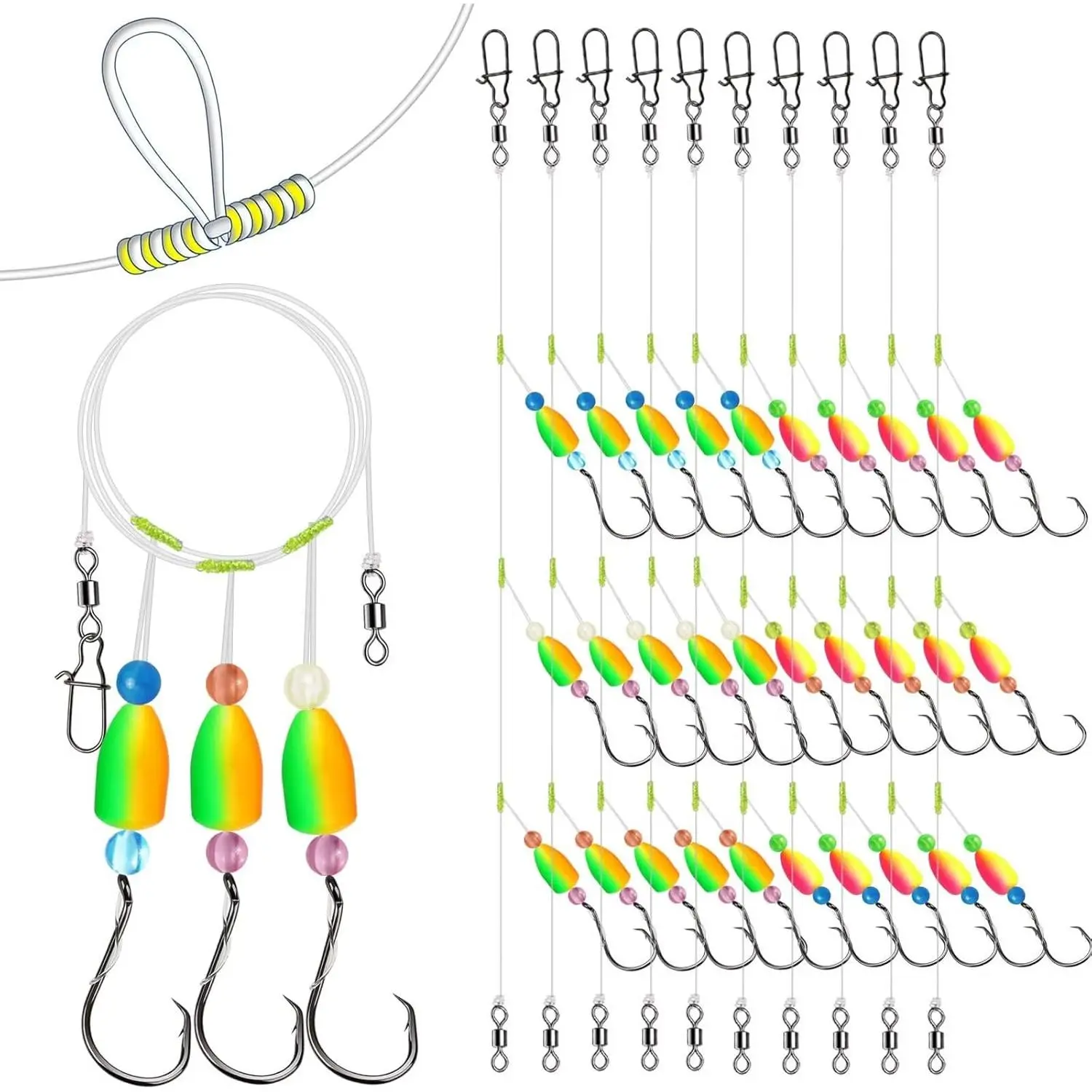 10 count/4PCS Pompano Rigs for Surf Fishing  T-Knot  Pre-Rigged Surf Fishing Rigs with Three Circle Hooks Saltwater Pompano Floats