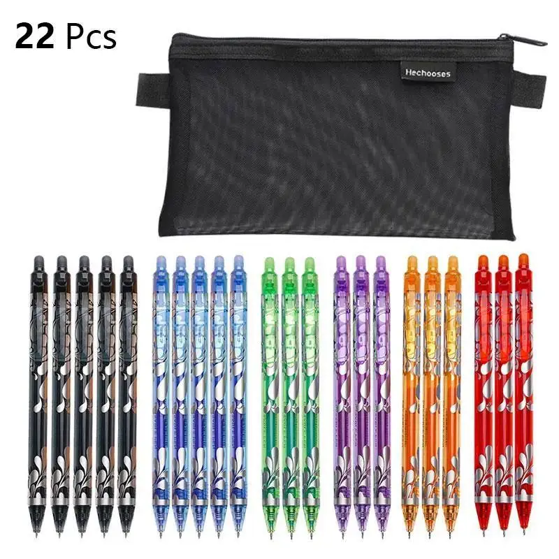 Erasable Pen Set, 22pcs Push Neutral Pen with 1 Count Storage Bag, Magic Erasable 6-color Retractable Pen, Office Supplies Stationery, School Supplies