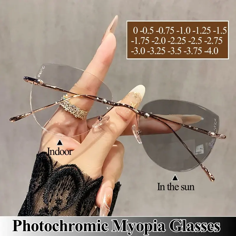 Ultra Light Titanium Photochromic Myopia Glasses Anti-Blue Light/UV400 Transitions Lenses Fashion Eyeglasses for Men & Women