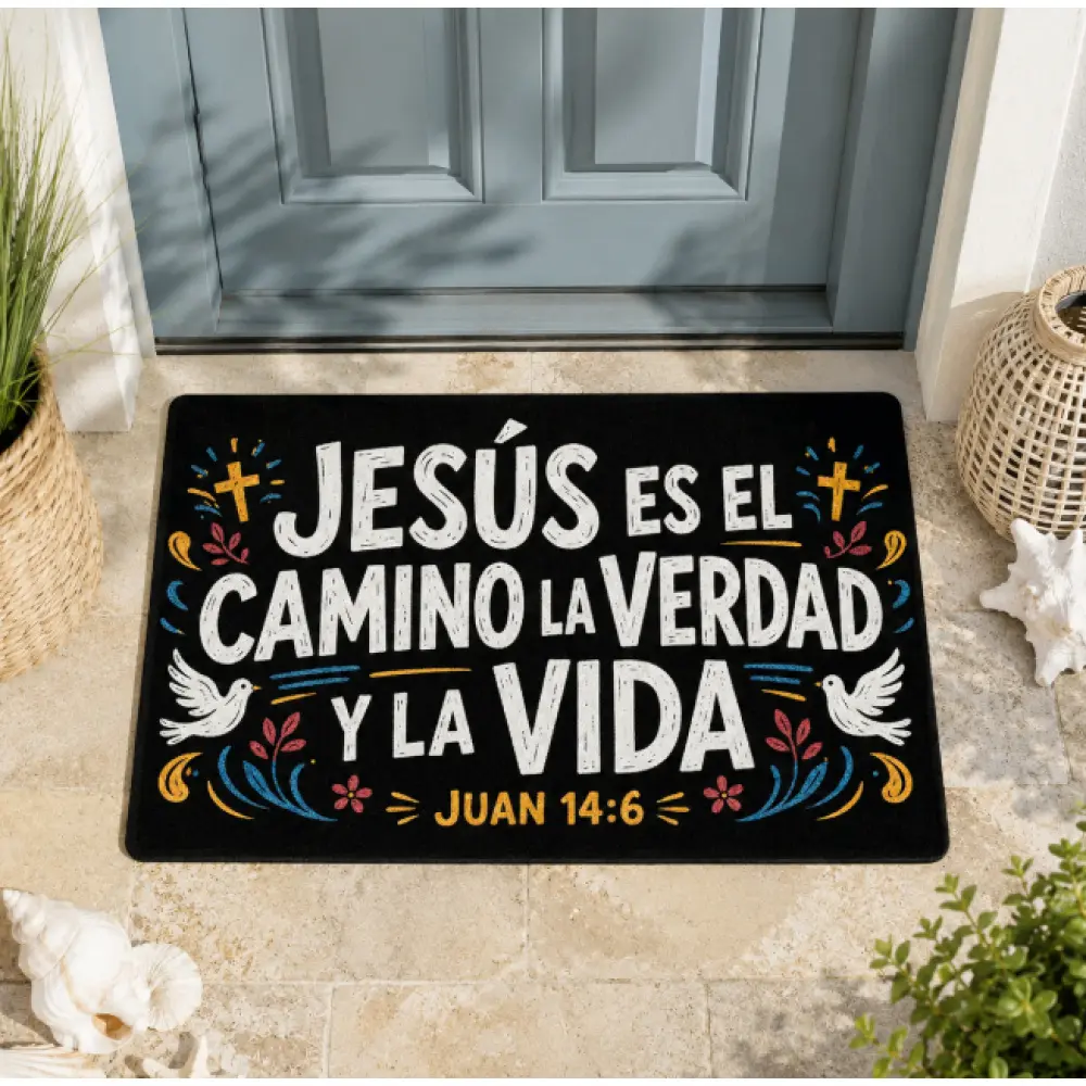 Spanish Religious Door Mat Jesus Es El Camino Bible Verse Entrance Rug Non Slip Floor Carpet Kitchen Rug Bathroom Mat Indoor Outdoor Welcome Mat Christian Home Decor Gift for Church Living Room Faith Based Spiritual Floor Mat Washable Entrance Decor