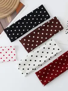 Women's Classic Polka Dot Wide Hairband Set, Vintage Coffee Color Versatile Headbands, High Elastic Breathable Sports Makeup Anti-Slip