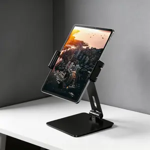 Maxonar Folding Aluminium Alloy Tablet Stand - 360° Swivel, Universal for 6-13 in iPads & Phones, Desk & Bed Table Mount with Wire Hole Slot