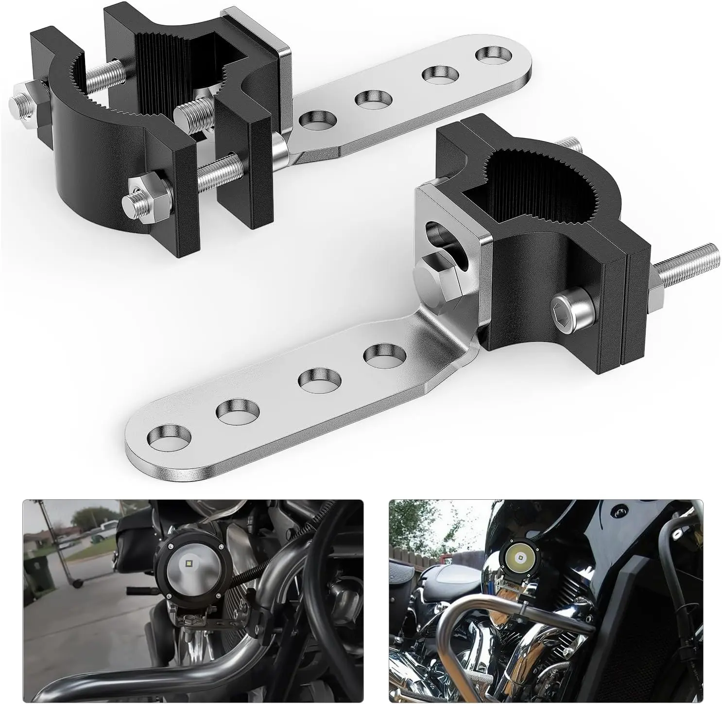 Nilight Aluminum Alloy Powder-Coated Motorbike 2 Mounting Bracket Clamps - Anti-Slipping M8 Screw Set Included - Motor Parts Accessories for 0.7"-1.2" Round Tubes, Offroad Lights
