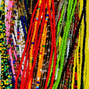 Christion.Oli African Waist Beads Fashion Body Jewelry Handmade Tie On Cotton Thread 48 Inches Body Chain Waistbeads for All Waist Sizes