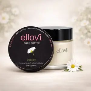 Ellovi Blossom Body Butter - 100% Natural Vegan Handmade Moisturizing Formula for Body & Face Hydration with Pure Essential Oils 100G
