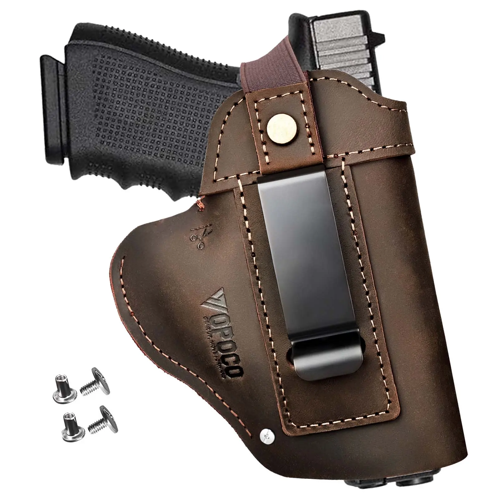 IWB OWB Universal Leather Gun Holster for Men Women, Concealed Carry CCW Hidden Holsters Fits Glock 19 43X 42 44, Taurus G2C G3C G2, Sig P365 P320, S&W M&P Shield 9mm, Springfield Hellcat, Comfortable Left & Right Hand Carry, Camping, Hiking, Ambidextrous