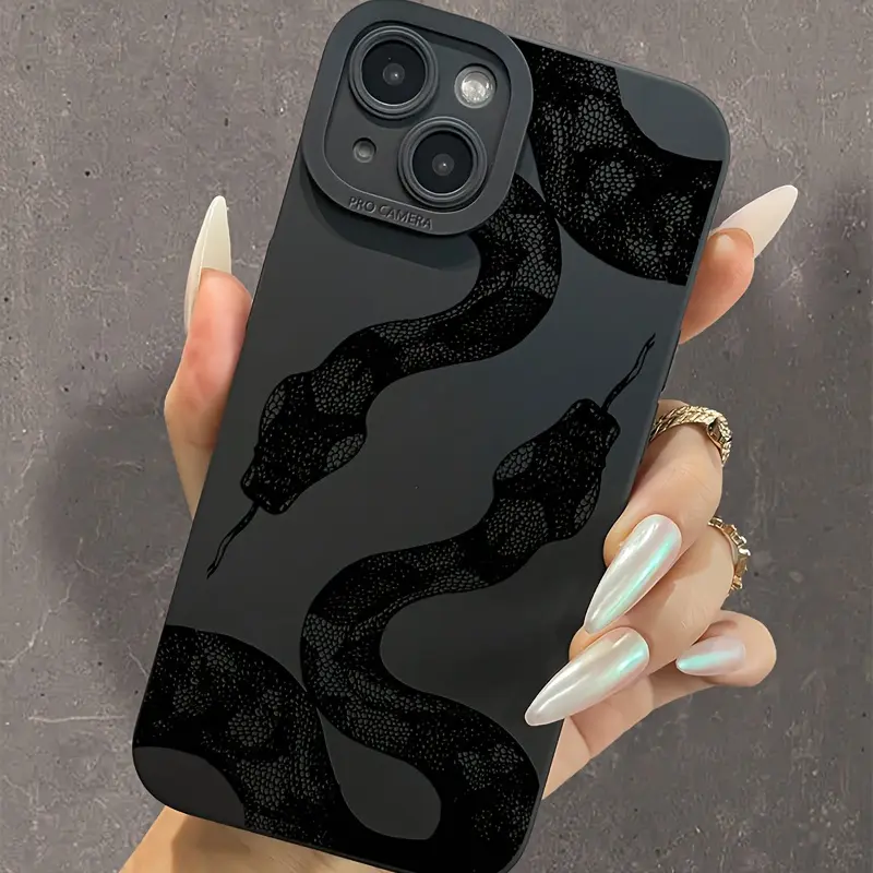 TPU-Polycarbonate Shockproof Non-Customized Smartphone Case - Black Snake Design with Black Eye, Mobile Phone Accessories for iPhone 11, X, 17 Series & Compatible Snakes-Themed Devices