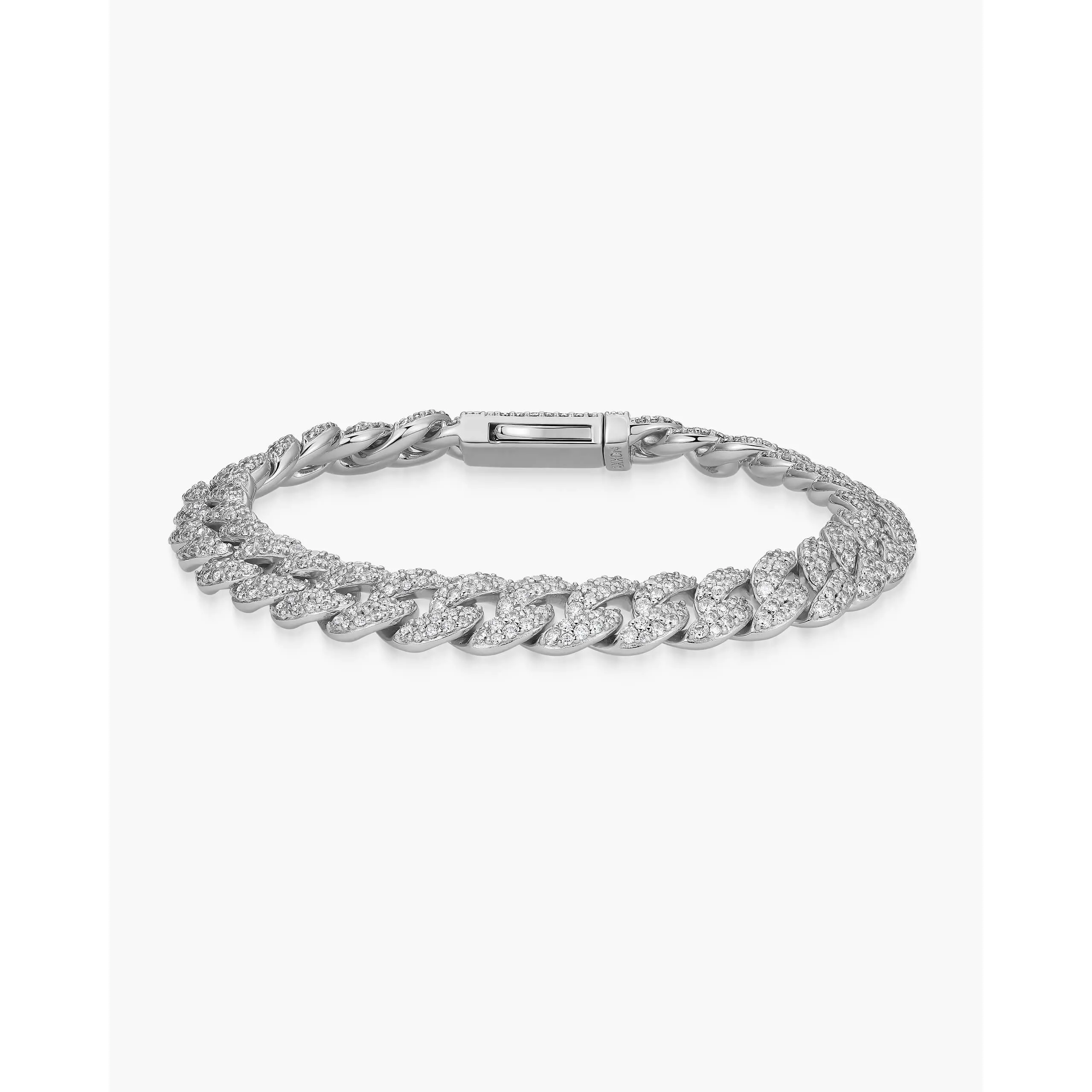 JAXXON Iced Out Cuban Link Bracelet 8mm - Box Clasp - Silver