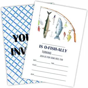 20 Fishing Birthday Invitations, Is O-Fish-Ally Invite Cards With Adhesive Envelopes, Double-Sided Fill In Style Invitation For Boys & Girls -Party Favors & Decorations - B05