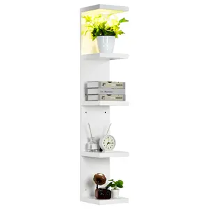 ✨ Blank wall? Meet your 5-tier floating shelf with remote-controlled LED lights—vertical storage, instant ambiance.