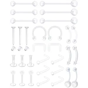Mix Set Clear Piercing Retainers Septum Retainer Nose Studs Flexible Lip Ear Nose Tongue Rings Nipplering Cartil Rook Daith Earrings Horseshoe Plastic Industrial Piercing Retainer for Work