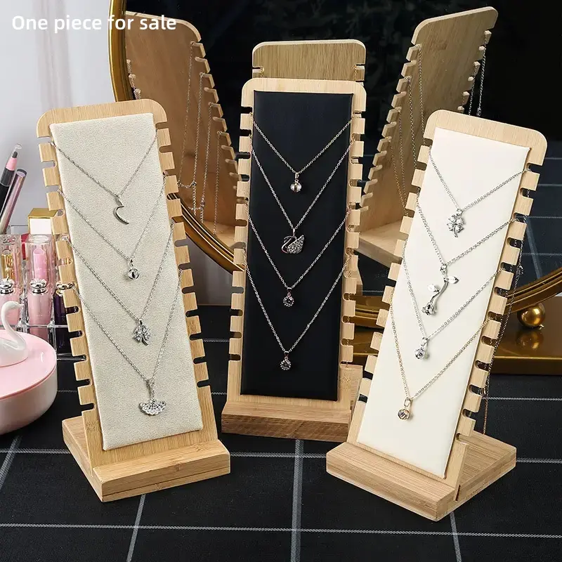 1pc Simple Wooden Necklace Display Stand, Jewelry Organizer Rack, Detachable Horizontal Vertical Holder, Pendant Storage Shelf