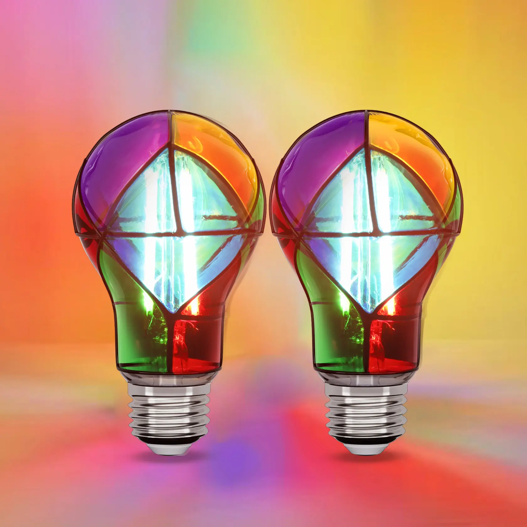 2-Pack Stained Glass Adjustable LED Bulbs, 5W Stepless Dimmable A19 E26 Base, Colorful Painted Mosaic Interior Lights for Bedroom, Light Up Home Improvement Decor, Interior Led Lights