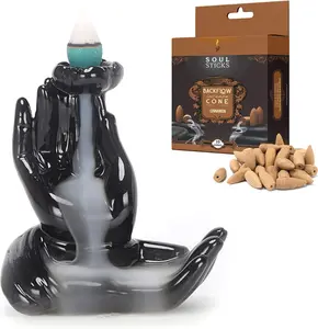 Meditation Hands Backflow Burner with Cinnamon Backflow Cones Set