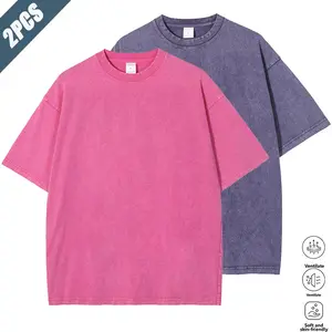 Women's 2-Pack Oversized Retro Basic Short-Sleeve T-Shirt - Acid Wash, Lightweight Loose Vintage Streetwear Casual Summer Top, Pair with Leggings