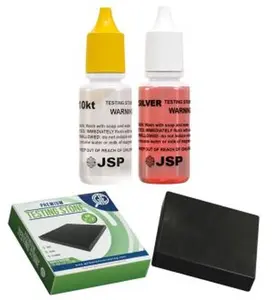 JSP 10K Gold & Silver Acid Test Kit for 10K & Sterling 999 Precious Metals with 0.5 oz Solutions & 2"x2" Test Stone