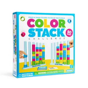 Color Stack Challenge Puzzle Game - 2-Player Color Matching Board Game with 50 Cards & 80 Rings for Kids & Family