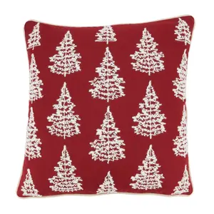 Saro Lifestyle Winter Wonderland Christmas Trees Down Filled Throw Pillow, 18", Red