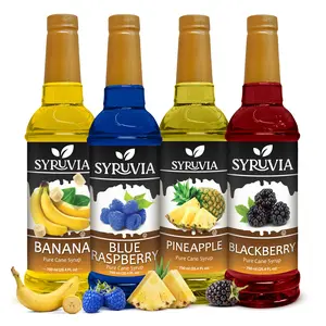 Syruvia Fruit Flavors Variety Pack – Banana, Blue Raspberry, Pineapple & Blackberry Syrup – Perfect for Cocktails, Lemonade, Iced Tea & Beverages – 25.4 Fl oz Bottles (4 Pack)