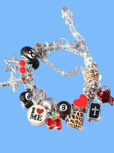 Cherry Charm Bracelet, Leopard Print Star Girl Slogan Bracelet, Dark Heart Cherry Skull Bracelet, Cross Star Bracelet, Punk Music Festival Bracelet, Stacked Design Bracelets