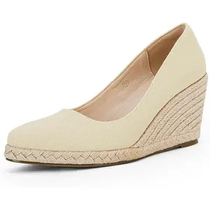 Coutgo Womens Platform Espadrilles Wedge Sandals Slip On Solid Color Closed Pointed Toe Comfortable Wedge Pumps Shoes