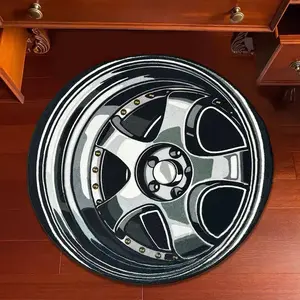 1 piece round carpet, bedroom living room area rug, cartoon tire pattern creative, non-slip soft and comfortable carpet, machine washable non-slip floor mat, suitable for bedroom bedside study lounge cloakroom leisure area, creative and unique home decor