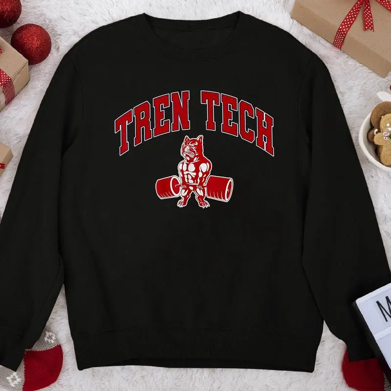 Tren Tech Gym bodybuilding Sweatshirt, Casual Long Sleeve Crew Neck Pullover for Fall & Winter Layer Fabric