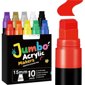 10 Color Poster Markers ,15mm Wide Tip Thick   Marker for Rock Painting, Graffiti Markers for Poster Board, Banner, Glass, Ceramic, , Wall and Canvas.