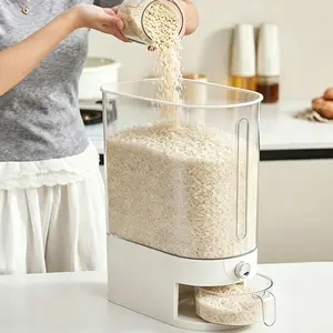 22Lbs Rice Dispenser with Built-in Fresh Box & Measuring Cup, Cereal Container with Garlic/Star Anise Slot for Insect Repellent, Upgraded Plastic Kitchen Food Grain Storage Bin (22LBS) Scoop Cover Preservation Transparent